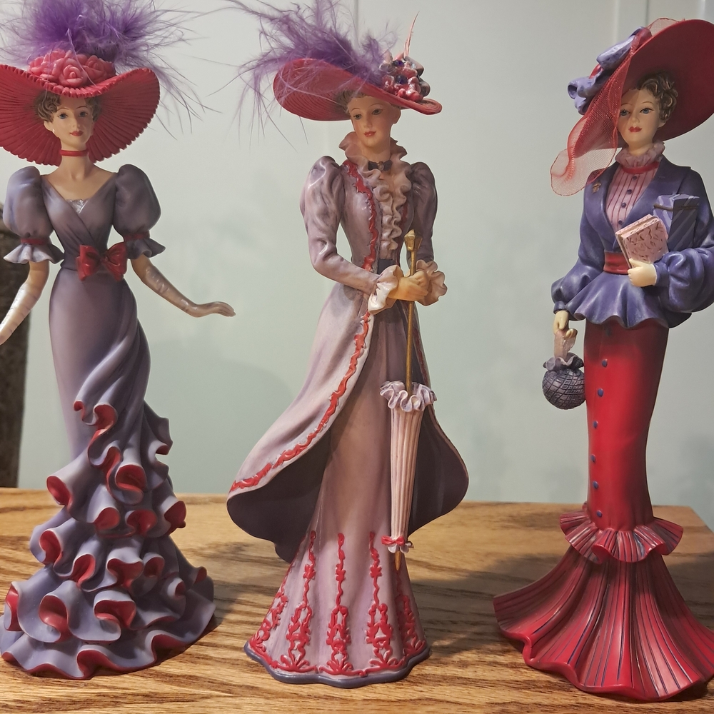 Thomas Kinkade Victorian Lady Figurines - Purple and Red